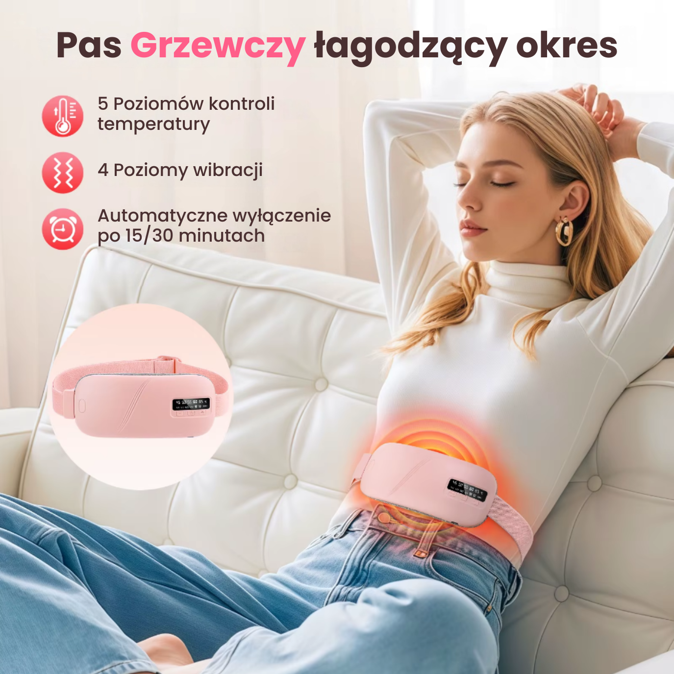 CozyBelly - Pas grzewczy łagodzący bóle menstruacyjne
